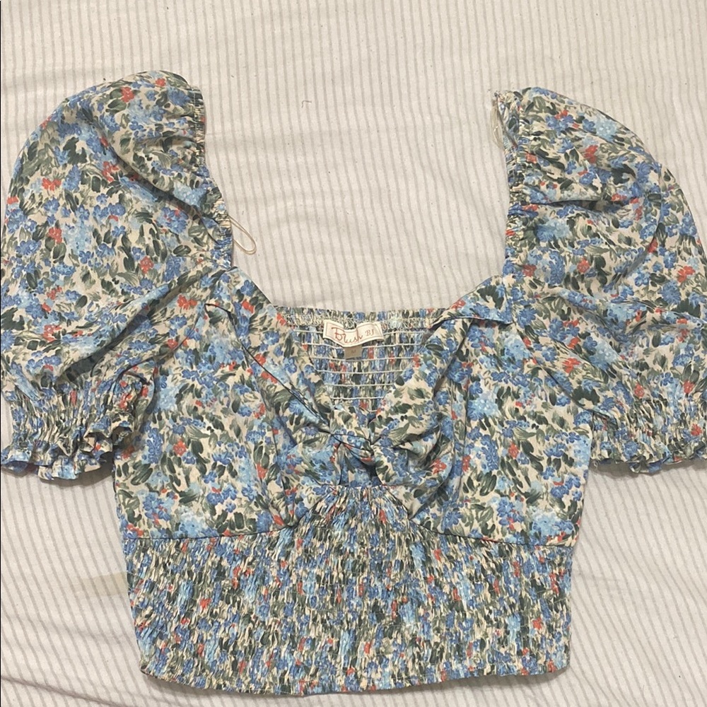 Floral Blue Puff Sleeve Top